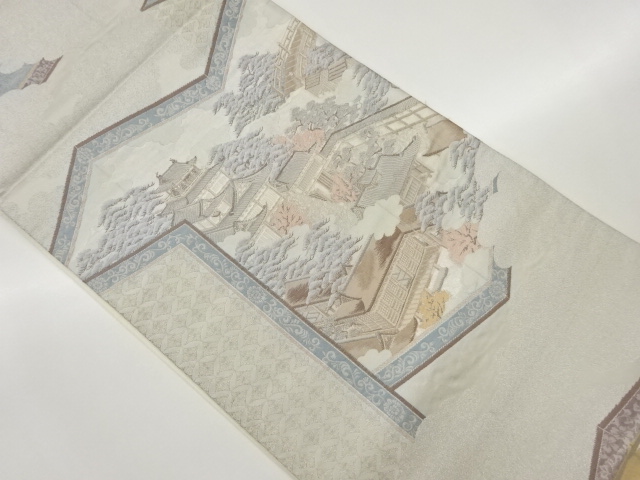 屏風に屋敷模様織出し袋帯